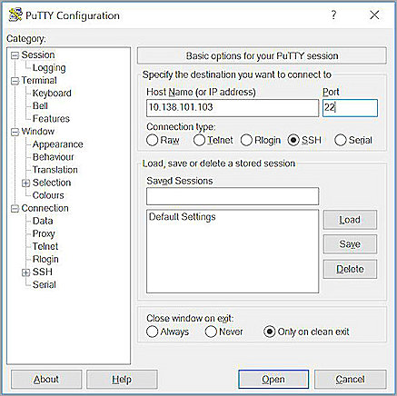 Screen shot of Putty